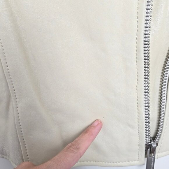BCBGMAXAZRIA Women's Cream Quilted Biker Leather Lined Jacket Zippers Size Small - Picture 14 of 16